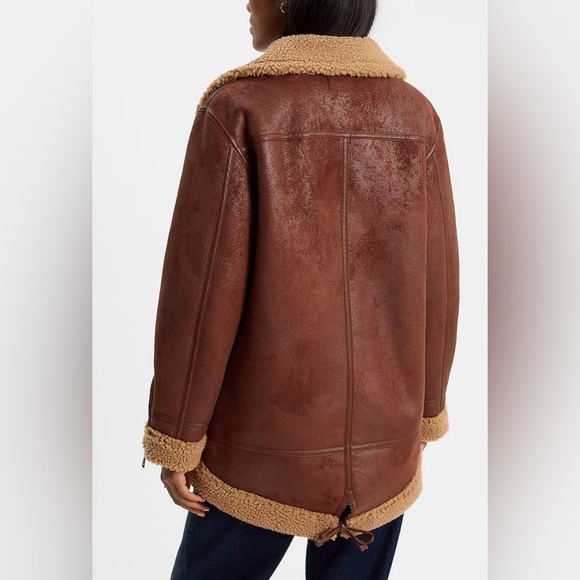 NWT Express  	
FAUX SUEDE SHERPA MOTO JACKET Hickory Shearling Jacket size XS - Picture 5 of 5